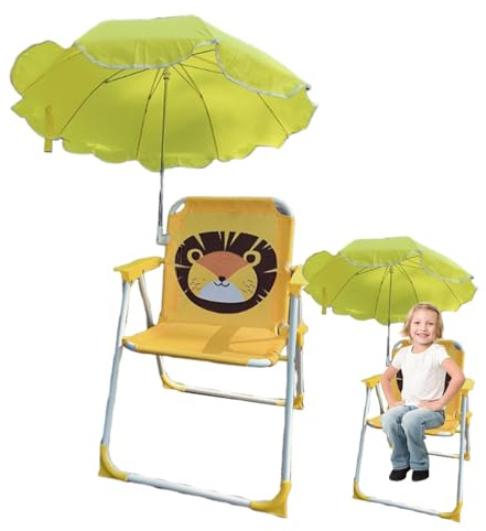 Silla Para Acampar Para Niños - Silla De Playa Para Niños Con Paraguas | Asiento De Are-na Resistente Al Viento Plegable Con Sombrilla Portátiles Para Campamento De Jardín Al Aire Libre (Amarillo)