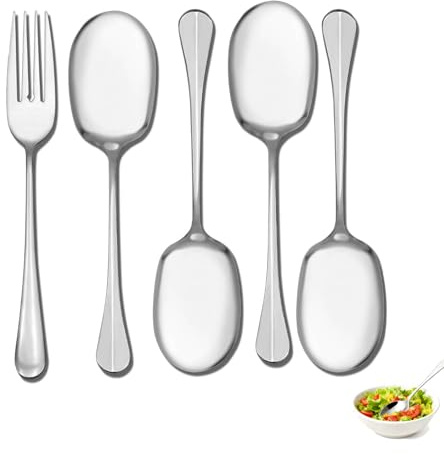 DAWRIS 4 cucharas de servir de acero inoxidable pulido, con tenedor, cuchara grande, cuchara de acero inoxidable de 21 cm, utensilios de servir adecuados para restaurantes, reuniones familiares