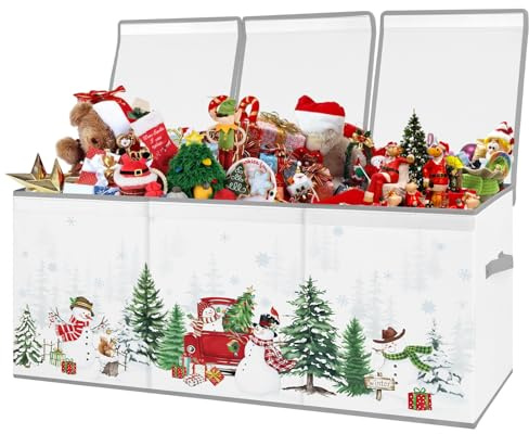 decalsweet Caja de Juguete Extra Grande con Tapa Abatible, Caja Almacenaje Oxford Plegable con Asa para Niños Niñas, Baúl Juguetes y Almacenamiento Impermeable Resistente, 96×32×40(Muñeco de Nieve)