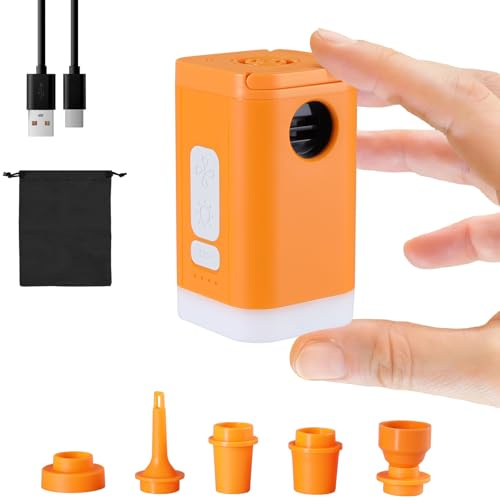PELLOR Electric Pump, 2400mAh Rechargeable Air Pump, High Airflow 360L/min, Mini Portable Air Pump for Inflatables with Camping Light for Air Mattress Bed, Pool Float, Vacuum Bag