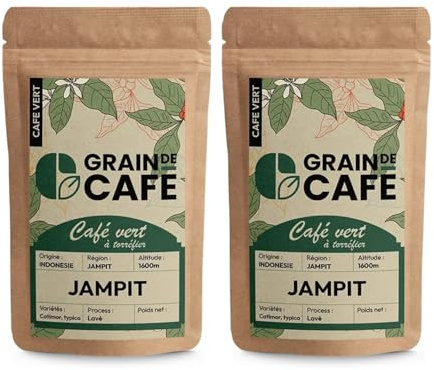 Café Vert en Grain Indonésie Java Jampit| Lot de 2 × 1 kg | 100% Arabica Non Torréfié | Café Brut à Torréfier Maison | Arômes Cèdre, Tabac, Épices | Idéal Machine à Cafe Grain