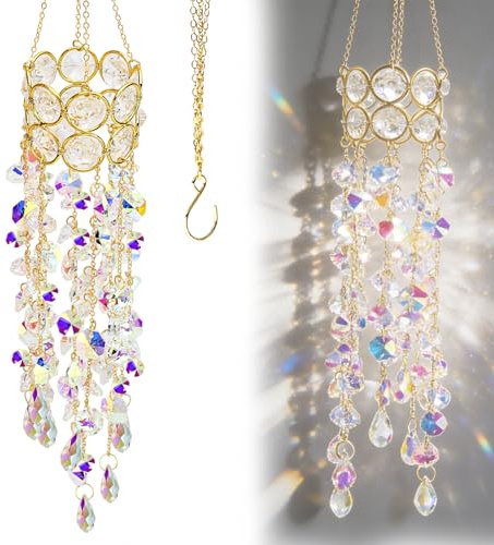 VZXZXE Attrape-soleil en cristal avec carillon éolien à suspendre - Attrape-lumière avec verre coloré pour fenêtre, jardin et décoration de pièce - Fabriqueur d'arc-en-ciel en cadeau pour maman, fille