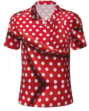 JGHHOUN Polo de manga corta con estampado de lunares rojos y blancos para hombre, negocios, fitness, correr, fin de semana, deportes al aire libre