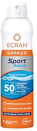 Ecran Sunnique Sport - Bruma Protectora Solar SFP 50 Piel Mojada, Protección Alta UVB, UVA, Refuerza las Defensas, Resistente al Agua, para Todo Tipo de Pieles- 250 ml