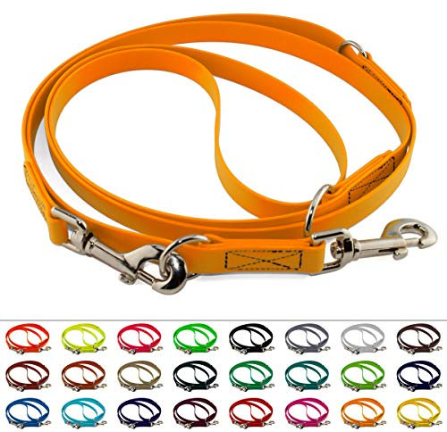 LENNIE Verstellbare BioThane Führleine, 9mm breit, 3m lang, Pastell-Orange, genäht, Doppelleine