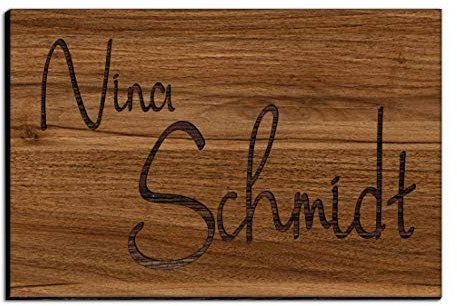 Holz Türschild mit Gravur | Namensschilder Briefkastenschild selbstklebend oder mit Bohrlöcher 9x6 cm eckig Klingelschild/Türschild für die Haustür mit Namen