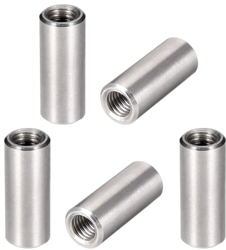 MroMax M8x30mm Round Connector Nuts, 304 Stainless Steel Threaded Sleeve Rod Bar Stud Tube Nuts for Camera Pan, Lamp Bracket, Glass Folding Dining Table Silver 5pcs