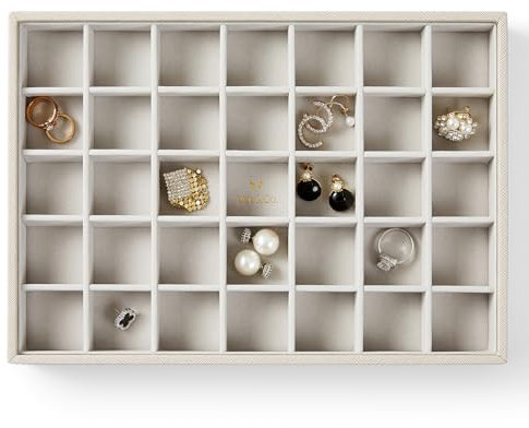 VEECO Stapelbares Schmucktablett mit 35 Fächern, hohe Kapazität, Schmuckaufbewahrung für Schublade, Ohrringe, Halsketten, Armbänder, Ringe, Organizer (grau)