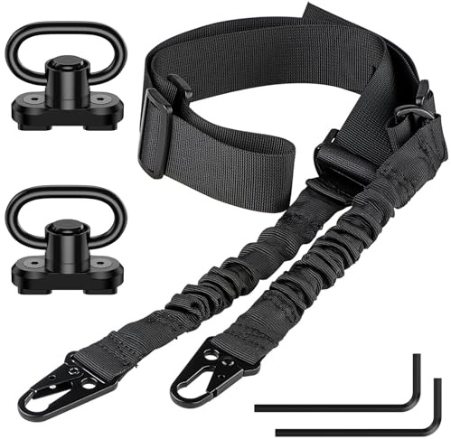 CVLIFE Rifle Sling Traditional Two Sling Adjustable Length Gun Sling for Rifle with 2 Pack 1.25” Swivel for M-Rail Black