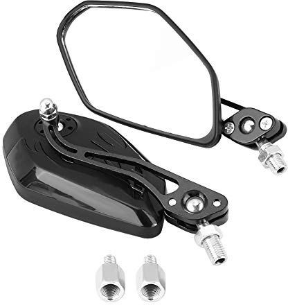 Rétroviseur moto rétroviseur 2 pièces 8mm 10mm universel en aluminium café Racer motif de flamme rétroviseurs latéraux(noir)