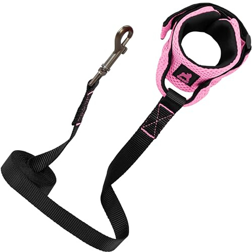 Gooby Soft Mesh Wrist Band Surfer Leash - Pink, 6 FT - Comfortable Hands Free Leash with Elastic Band for Small, Medium and Large Dogs