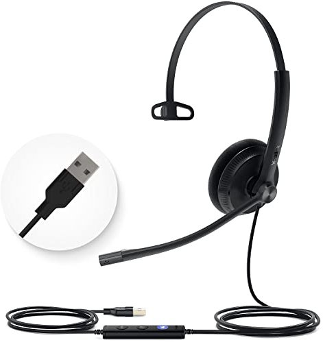 Yealink UH34 USB Headset with Noise Cancelling Mic, Work Headset for PC, Teams Certified Headphones for VoIP Phone Softphone, In Line Control