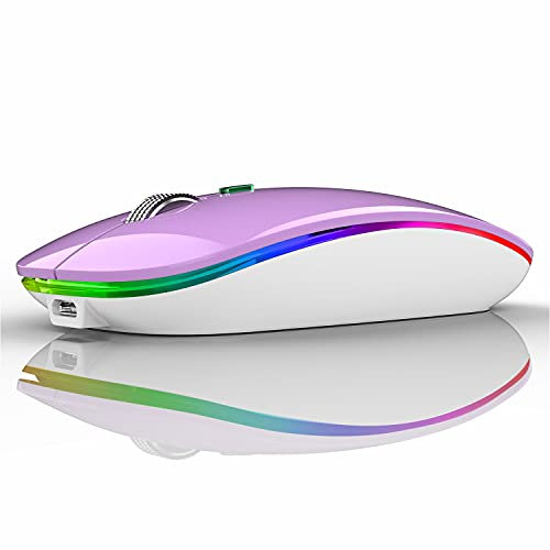 Uiosmuph Mouse Senza Fili Bluetooth, BT5.1+BT5.0+2.4G Ricaricabile Mouse Senza Fili Ottico Piccolo Portatile con Mouse USB per per Notebook, PC, Laptop, Computer, MacBook (Purple)