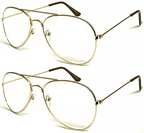 Unisex Classic Pilot Style Double Bridge Metal Reading Glasses Small Shape Design R293 Specs (2 Pairs Gold, 175 Magnification)