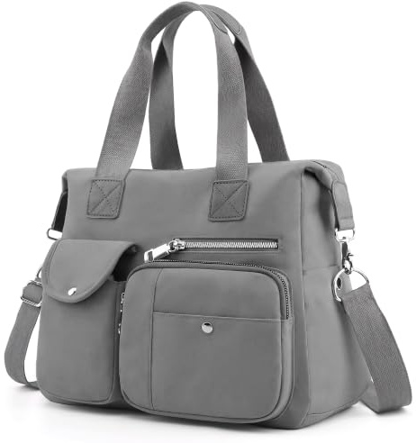 FORRICA Bolsos Mujer Bolsa Bandolera Grande Bolsas de Hombro Damas Bolso Shopper Impermeable Paño de Oxford Bolsos de Mano para Mujer Multibolsillos Gris