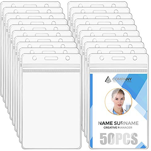 Vicloon Ausweishalter, 50 Stück Kartenhalter Ausweis, Ausweishülle Plastik Transparent, Vertikal Id Kartenhalter, Ausweishalter Schutzhülle für Ausweise Karten Schule