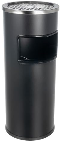 Curvaso 30L Outdoor Rubbish Bin with Ashtray Lid Stainless Steel Commercial Waste Dustbin for Pub, Patio, Garden & Office (Black Round)