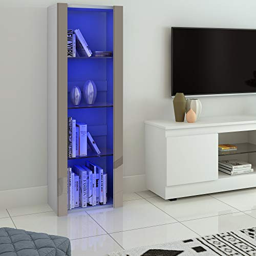 Panana Vitrinenschrank Glasvitrine Vitrine Schrank mit RGB LED-Beleuchtung, 3 Glasböden, für Wohnzimmer, Schlafzimmer, 55 x 35 x 166 cm (Weiß+Grau)