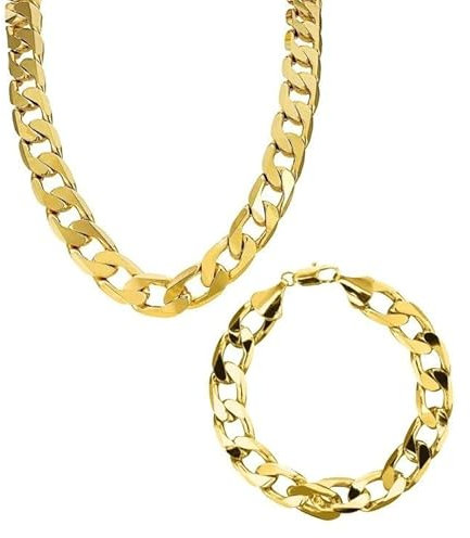 THE BLING KING Luxury Gold 12mm Cuban Curb Chain and Bracelet Set︱Luxury finish and detailing︱(Necklace Length: 24 inches, Bracelet Length: 8 inches)