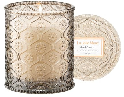 LA JOLIE MUSE Island Coconut Duftkerzen, Duftkerzen für zuhause, Geschenke für Frauen, natürliche Soja-Wachs-Kerze, ca. 170 g (6 oz) 40 h Brenndauer