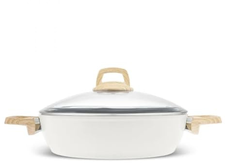 Karaca Swiss Crystal Casserole Dish with Lid - Non-Stick Pots - Large Casserole Pot 26 cm - PFAS-Free, Dishwasher Safe, Induction Hob Compatible Cookware - (Cream, 2.9 Lt)