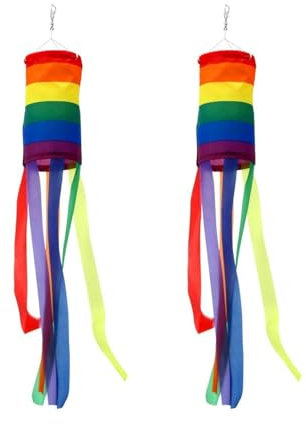 2 Pieces Rainbow Windsocks, Outdoor Flagpole Windsocks, Colorful Hanging Decorations, Hanging Wind Chimes, Cylinder Rainbow Flags, Colorful Garden Decorations