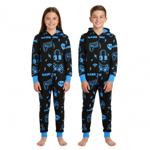 A2Z Onesie en del barn pyjamas sovdräkt spel tid outfit för flickor pojkar, BLÅ, 13 År