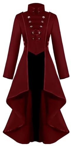 AJGEGJE Chaqueta Steampunk para mujer, chaqueta de frack gótica, vintage, palacio victoriano, Halloween, disfraz medieval, carnaval, fiesta, cosplay, ropa (rojo, L)