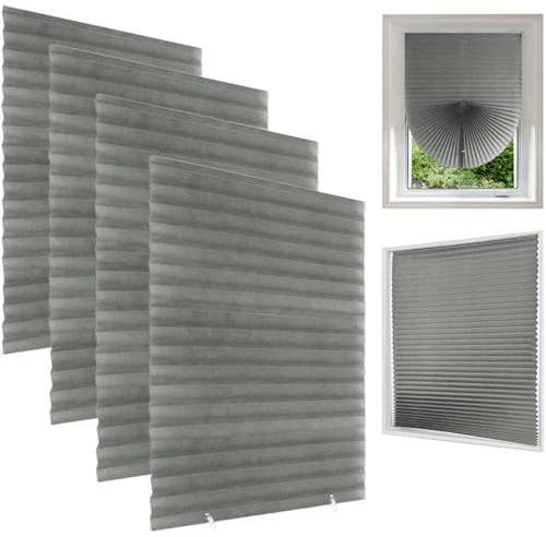 4 Stück Dachfenster Plissee Haftfix, Plissee Jalousien Fenster, ohne Bohren, mit Saugnäpfen, Sofortige Temporäre Privatsphäre, Thermoplissee ohne Bohren Faltrollo für Fenster (hellgrau,90 x 180 cm)