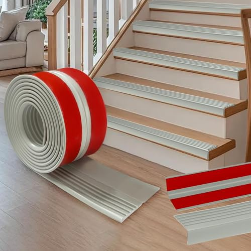 Perfil de borde de escalera autoadhesivo, 300x9.5cm de PVC, perfil de protección para escaleras, antideslizante, impermeable, en forma de L, para exteriores e interiores
