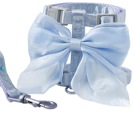 Arnés para Gato Antiescape Ajustable con Correa, Cat Harness para Gat Os con Lazo Decorativo Grande, Pettorina Chaleco Suave Cómodo de Gatos para Caminar y Entrenar al Aire Libre (Azul, S)