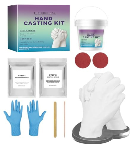 Handabdruck-Set Für Paare Mit Handschuhen - Umfassendes DIY Gießset Zur Erstellung Von Gipsabdrücken, Inklusive Modellierpulver, Gießpulver, Eimer, Schleifpapier, Rührstab Und Spitzstab Für Home Decor