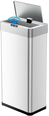 LIFERUN Pattumiera con sensore, pattumiera da cucina, 60 litri, coperchio elettrico con anello di serraggio per sacchetti della spazzatura, pattumiera automatica senza contatto, in acciaio inox