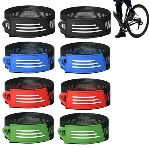 8 Pièces Serre Pantalon Velo, Sangle Elastique, Ceinture de Fixation de Cheville de Cyclisme, pour la Course à Pied vélo Chien Marche Jogging