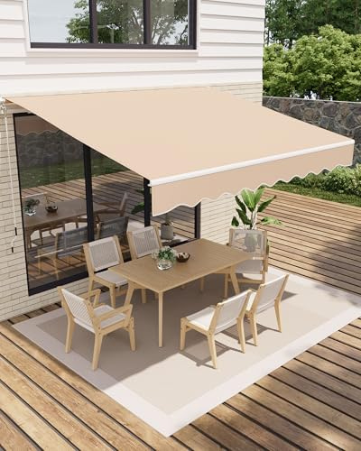 GarveeHome Store à Bras articulé 400 x 250 cm, UV50+ et imperméable, avec manivelle et Support Mural, Longueur + Angle réglable, Store pour terrasse et Balcon, Protection Solaire, Store de Balcon