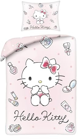 Hello Kitty Maquillaje Funda Nórdica Cama 90 140x200 + Funda Almohada Rosa