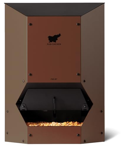 RUN-CHICKEN Distributeur automatique de nourriture pour poulets (marron) - Fonctionne avec piles - Trappe de sécurité programmable avec minuterie - Alimentation de 9 kg - Résistant aux parasites