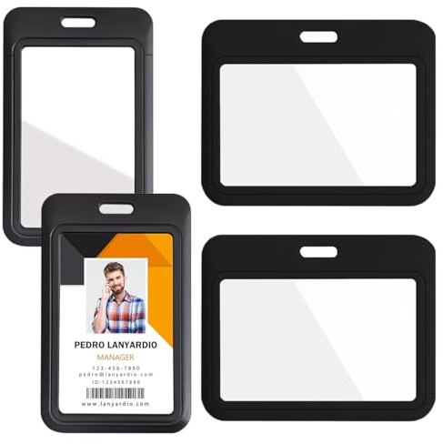 4 Piezas Porta Tarjetas Identificativas con Ventanas de Doble Cara Funda, Transparente Plástico Duro Badge Titulares, para Oficina Escuela Tarjetas de Crédito Tarjetas Llave