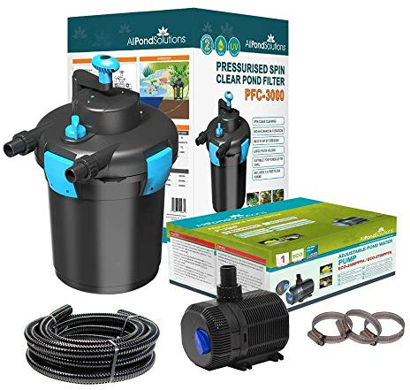 AllPondSolutions Pressurised Koi Fish Pond Filter Complete Kit with Pond Pump and UV Steriliser Light All in one - Ponds Up to 3000 litres - PFC-3000-KIT