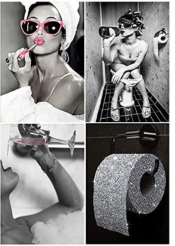 DCIDBEI 4 Stück 5D Diamant Gesicht, rosa Lippen, Fauven – 30 x 40 cm, Toilette Papier und Wein