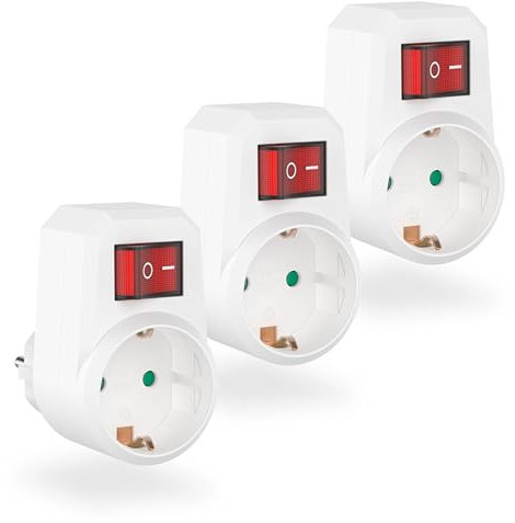 benon 3 adattatori per prese, spina intermedia con interruttore, spina adattatore con sicurezza per bambini, connettore Schuko fino a 3680 Watt, spina con contatto di protezione