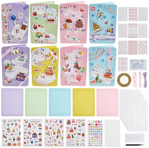 WEBEEDY 15 Set DIY Geburtstagskarten-Bastelset 5 Farben Blanko-Karten Mit Passenden Umschlägen Aufkleber DIY Einzigartige Geburtstagsgrußkarte Für Freunde Familiengeburtstagsparty
