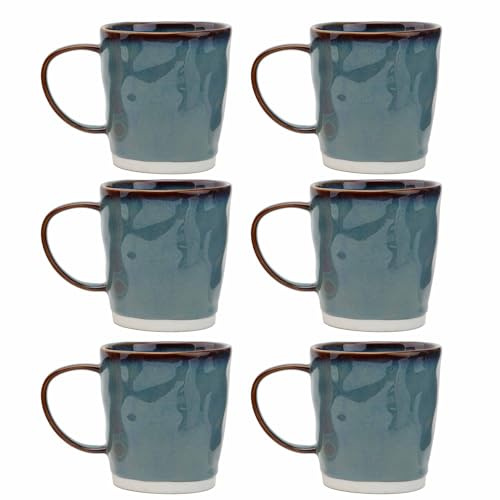 myGrtfam Ceramic Mugs Set of 6, 360ml Stoneware Coffee Cup, Hand-Pressed Texture Tea Cups, Microwave & Dishwasher Safe, Reactive Glaze (Green)