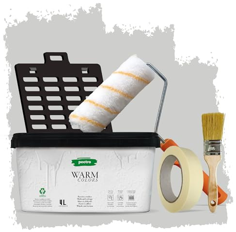 PECTRO Pintura Una Capa 4L (6,3kg) - incluye Rodillo, Rejilla, Brocha y Cinta - Pintura Interior Paredes y Techos Mate, colores cálidos, lavable de gran durabilidad y cubrición