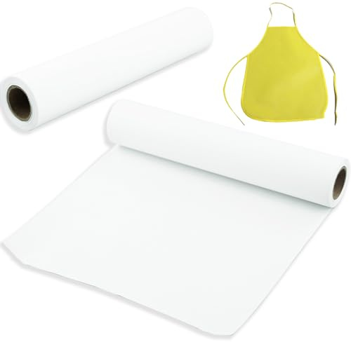 Rollo de papel de dibujo blanco, 10 m de papel artístico, pintura, boceto, rollo de papel caballete para niños, papel de exhibición sin con 1 delantal para niños