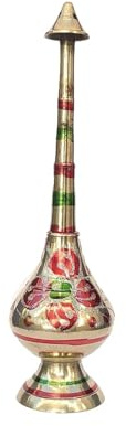 Designer Brass Gulab Pash Rose Water Holy Water and Perfume Sprinklers Gangajal Spray Bottle for Pooja/Puja Mandir Temple (Gold, 8 Inches)