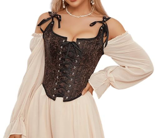 INOGIH Womens-Vintage-Renaissance-Corset-Tops - Lace-Up Sleeveless Floral-Print Overbust-Bodyshaper Going-Out