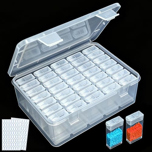 Qualsen Caja de Diamond Painting 35 Rejillas Mini Caja Bordado Pintura de Diamante almacenamiento portátil, para Cuentas, DIY, Uñas, Joyas, Manualidades Cajas Transparente