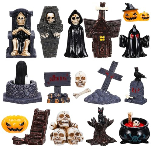 TOYANDONA Halloween Miniature Figurines Set 21 Pieces Pumpkin Ghost Skeleton Tombstones Small Decorations for Halloween Party Crafts and Home Display