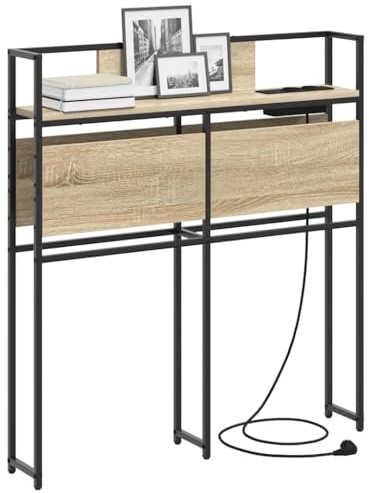 vidaXL Cabezal de librería en Roble Sonoma de 80 cm con estantes Integrados, Hecho de Madera aglomerada y Acero. Tiene estación de Carga incorporada, Mucho Espacio de Almacenamiento y un diseño Mode